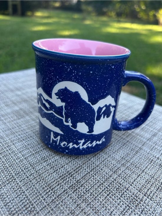 Unknown | Dining | Montana Bear Blue Ceramic Mug With Pink Interior ...